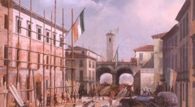 Artista ignoto, Episodio delle Cinque Giornate: difesa degli archi di Porta Nuova (19 marzo 1848), prima metà del XIX secolo - Palazzo Morando, in deposito al Museo del Risorgimento