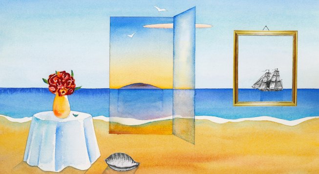 La  casa dell'estate, acquerello e collage, 1999 © Associazione culturale Sergio Fedriani