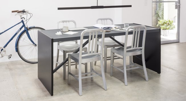 Emeco 1006 Navy chairs Truss table