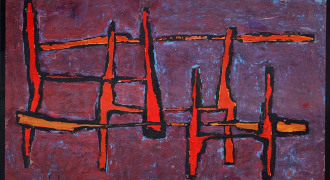 Senza titolo (Paesaggio), 1957 Tecnica mista su carta, 31x48 cm Collezione privata