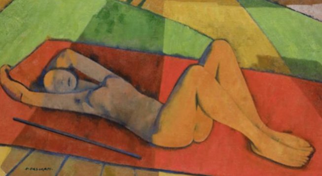 Felice Casorati, Nudo sul paesaggio, olio su tela, 1951