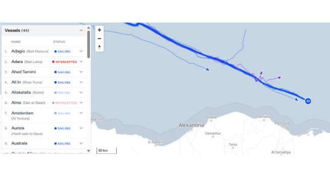 Il tracker della Global Sumud Flottilla con l'indicazione delle interecettazioni
